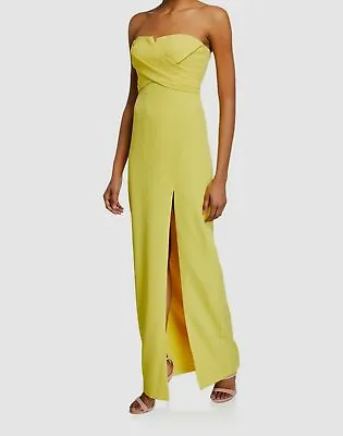 $195 Aidan Mattox Women's Yellow Notched Strapless Crepe Gown Dress Size 14 • $54.78