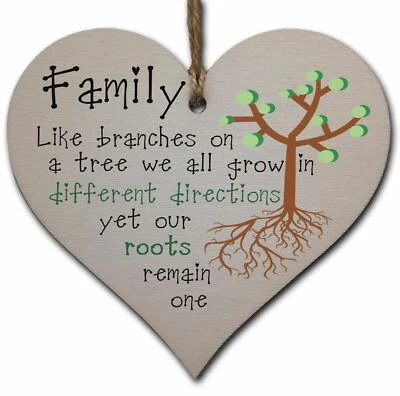 Handmade Wooden Hanging Heart Plaque Gift For Mum Celebrate Family • £3.49