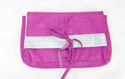 £39.99 • Buy Let And Her Clutch Snakeskin Hot Pink Silver Designer Magenta Real Leather Bold