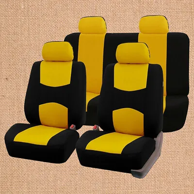 Fabric Full Set Car Seat Yellow Front Rear Seat Protector Mat Polyester • $43.65