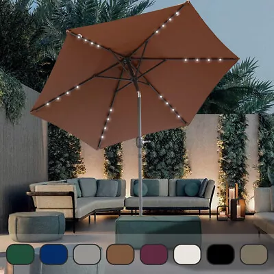 2.5M Patio Outdoor Garden Parasol Solar LED Lights Umbrella Sun Shade Crank Tilt • £59.95