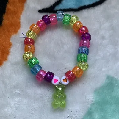 Glitter Kandi Bead Bracelet Gummy Bear Charm Rainbow Kawaii Harajuku Candy Cute • £4