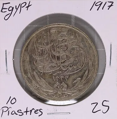 1917 Egypt Silver 10 Piastres • $25