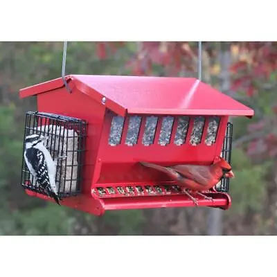 Double Sided Hopper Bird Feeder Squirrel Proof Red With Suet Baskets • $59.93