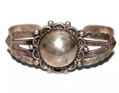 Vintage Native American BELL Sterling Silver Beaded Cuff Bracelet CT • $22.99