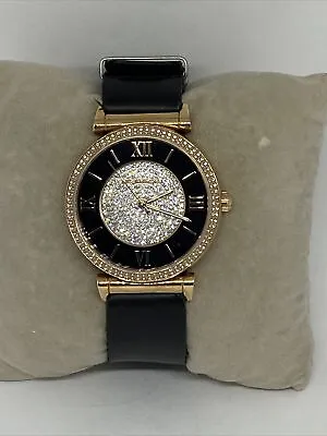 Michael Kors MK3339 Women's Black Leather Analog Dial Quartz Genuine Watch RQ204 • $59.99