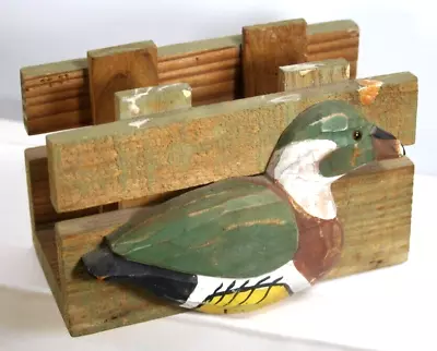 Vintage Hand Painted Crafted Folk Art Mallard Duck Napkin Holder Kitchen Decor • $21.95