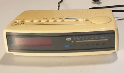 PHILIPS AS 128 Vintage 1990s AM/FM Clock Radio. Colour Is White With Red Display • $25.99
