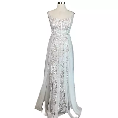 Aidan Mattox Women's Formal Dress Size 8 White Strapless Embroidered Lace Gown • $69.99