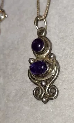 Vintage 925 Sterling Silver Genuine Amethyst Pendant/Necklace-18  Chain-Gift Box • $24.95