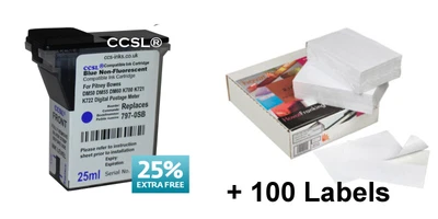 £10.99 • Buy Pitney Bowes Blue Compatible Ink Cartridge DM50 K700 797-0SB + 100 Labels