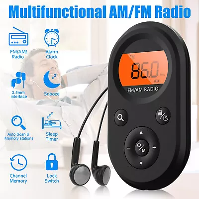 AM FM Portable Pocket Radio Mini Digital LCD Stereo Receiver+Earphone+USB Cable • $15.98