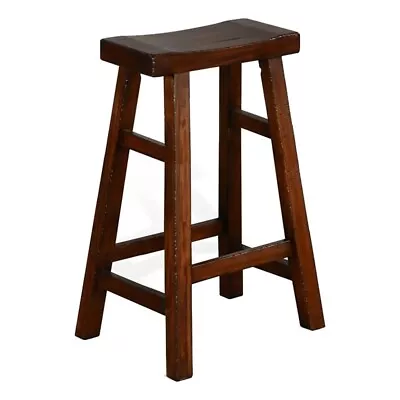 Pemberly Row 30  Transitional Wood Saddle Seat Stool In Medium Brown • $112.12