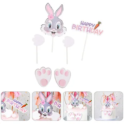  5 Set Easter Flower Pot Pick Rabbit Cake Toppers Card Decorate • £7.48