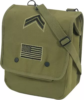 Olive Drab Heavyweight Canvas Map Case Shoulder Bag With Flag & Corporal Patches • $23.99