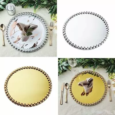 2 13-Inch Round Mirror Glass Charger Plates Pearl Trim Wedding Decorations • $32.71