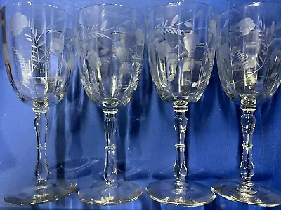 Vintage Fancy Clear Cut Glass Crystal Stemware LOT Of 4 Flower & Swag Pattern • $26.99