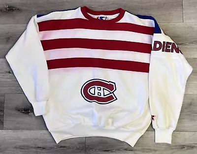 Vintage Montreal Canadiens Sweatshirt Large 90s Starter All Over Print AOP FLAWS • $60