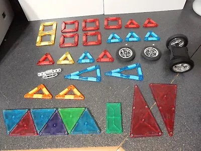 Lot Of 34 Magnetic Pieces (25 Construction Magcreator Parts & 9 Magna Tiles) • $10