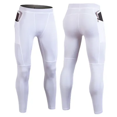 Mens Elastic Waist Compression Pants Sports Workout Running Tight Gym Leggings • $15.98