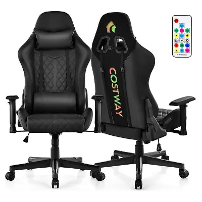 Gaming Chair W/ RGB LED Lights Racing Game Chair W/Class-4 Gas Lift & Meta Base • $159.95