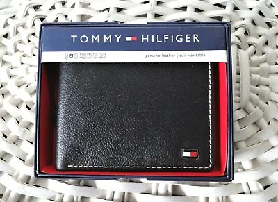 £18.99 • Buy Men's Leather Wallet 'Tommy Hilfiger' Bifold, BLACK,Coin Pouch,Card Slots, OFFER
