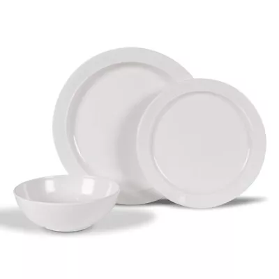 12Pc Melamine Crockery Dinner Plates Pasta Cereal Bowls Camping Tableware White • £39.95