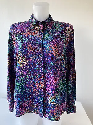 £29.99 • Buy St Michael  Vintage Rainbow Flouro Neon  Splatter Print  Blouse Modern Day 12