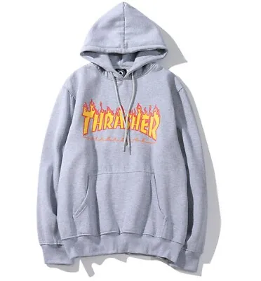 NEW THRASHER Flame Print Plus Velvet Hooded Sweater For Men And Women • $61.46