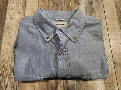 CARHARTT Men’s Large Relaxed Fit Blue Chambray Button-up Shirt Long Sleeve EUC • $17.99