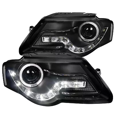 Black Fits 2006-2010 Passat B6 Halo Projector Headlights Lamps Led Strip L+R • $222.99