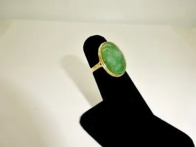 Fine Vintage 18k Solid Gold Solitaire 18mm Cabochon Jade Jadeite Ring4.5 • $450