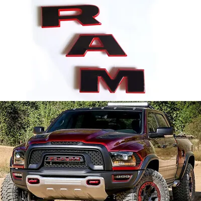 1x OEM Black Ram Grille Emblem Badge 3D Logo For 2019-2024 RAM 1500 Red Frame L • $42.12