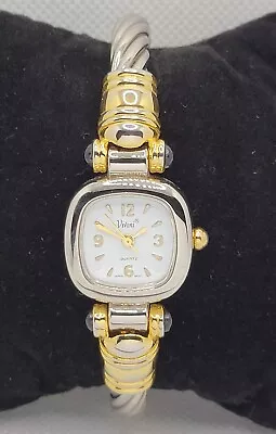 Ladies Vivani Stunning Square Silver Gold Tone White Dial Cuff Bracelet Watch K7 • $12.99