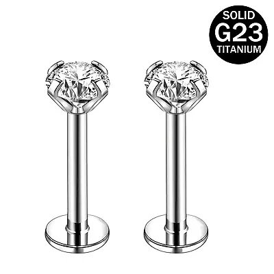 2Pcs 16G Titanium Steel Lip Rings Round CZ Thread Labret Stud Ear Helix Piercing • $11.44