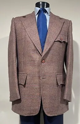 G. Fox & Co Wool Tweed Red Orange Blue Plaid Norfolk Sport Coat Men’s 42 L • $229.99