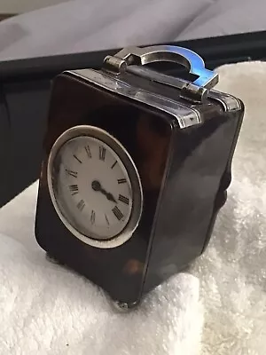 1912 Asprey Solid Silver Faux Tortoiseshell Miniature Carriage Clock Not Running • £175