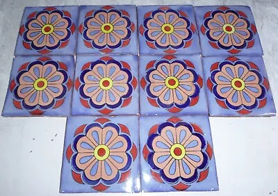 Mexican Tiles 4x4 Unique Blue Colorful Floral Design Pattern Lot Of 10 • $44.99