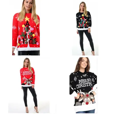 Ladies Women Girls Xmas Christmas Novelty Long Sleeve Jumper Sweater Rudolph Top • $14.79