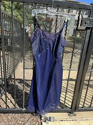 Vintage Charmode Full Slip Nylon With Lace Women's Navy Blue • $15