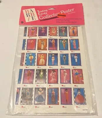 Vtg BARBIE Trading Card Collector Poster 1990 Mattel Collectible New / Sealed • $14.95