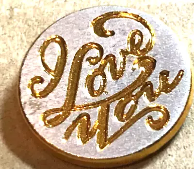 Gorgeous Gold On Silver Metal  Incised I LOVE YOU Verbal Button 5/8” • $7.99