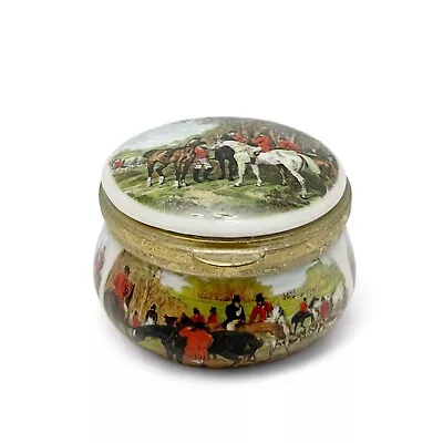Vintage Eximious Porcelain English Fox Hunt Horses Trinket Box England • $44.99