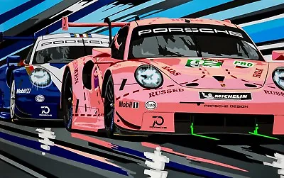 2018 Le Mans Porsche 911 RSR Pink Pig Pop Art Limited Edition Signed Art Prints • £65