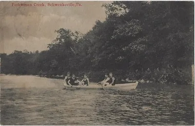 Schwenksville Pa. * 5 Boys In A Boat On The Perkiomen Creek * 1910 • $4.95