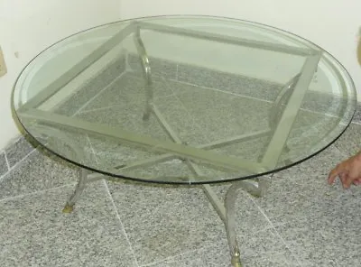 Vintage 70s Maison Jansen Style Chrome Brass Glass Top Coffee Table W/ Hoof Legs • $750