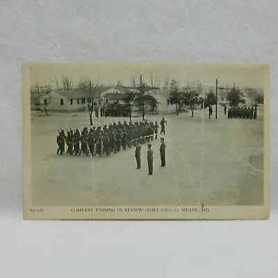 Company Passing In Review Fort Geo. G. Meade Md. Postcard 1942 • $2