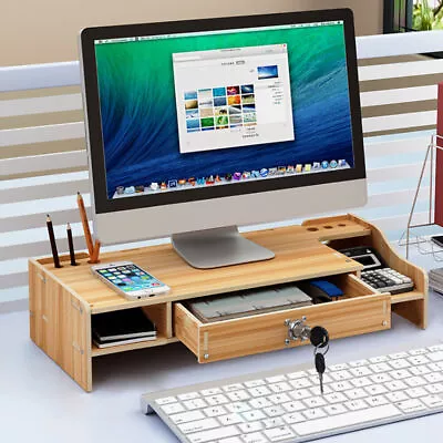 Wood Monitor Riser With Drawer Computer/Laptop/PC Stand For Desk Organizer • $27