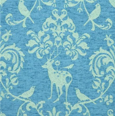 Echino Woodland Fabric Japan Blue Jacquard Stag Bird Deer NEW 1.5 Yds 45” Width • £34.70