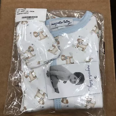 Magnolia Baby Boys TINY PUPPY Printed Footie Pima Cotton Blue Size PREEMIE NEW • $25